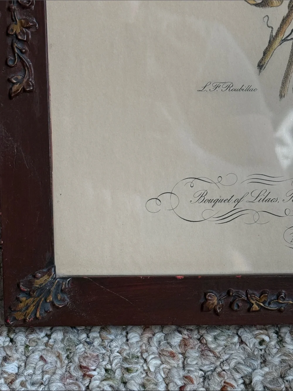 Vintage Frame with Lithograph Floral Designs by LF Roubillac #8 Cottage Decor